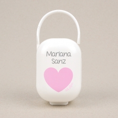 Cajita Portachupetes Blanca-Corazón Rosa Personalizada