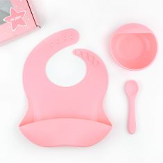 Vajilla Bol, cuchara y babero Salmón