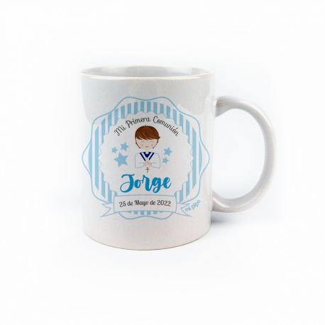 Taza cerámica Comunión Azul personalizada