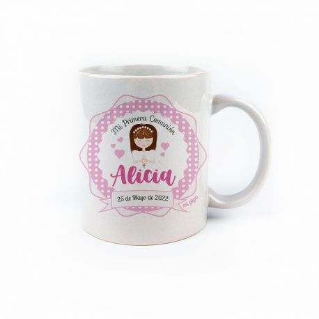 Taza cerámica Comunión Rosa personalizada