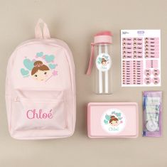 Pack Mi Equipo para el Cole con Mochila Nylon Hada personalizado + Regalo Marcaprendas