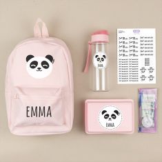 Pack Mi Equipo para el Cole con Mochila Nylon Panda Rosa personalizado + Regalo Marcaprendas