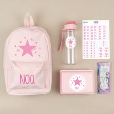 Pack Mi Equipo para el Cole con Mochila Nylon Estrella Rosa personalizado + Regalo Marcaprendas