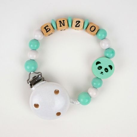 Cadenita de madera personalizada panda menta