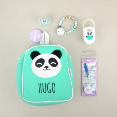 Pack El cole mola personalizado Panda Menta + Regalo Marcaprendas