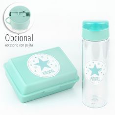 Pack Botella 600ml + Cajita Porta Alimentos Estrella Menta personalizadas