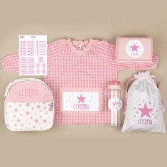 Pack Mi Guarde Estrellas Rosa personalizado + Regalo Cajita porta alimentos 