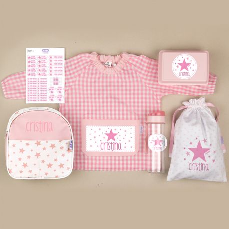 Pack Mi Guarde Estrellas Rosa personalizado + Regalo Cajita porta alimentos 