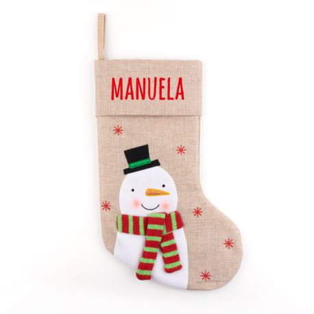 NUEVO Calcetín Premium Yute Navidad Muñeco Nieve personalizado