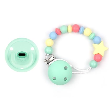 Cajita Chupete Gummy Menta + Cadenita de Silicona Estrella multicolor