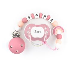 Cajita Chupete Blush + Cadenita de silicona Arcoíris Blush personalizada