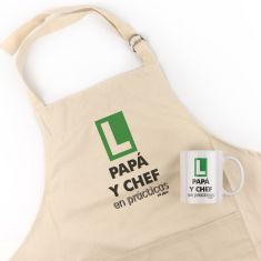 Pack Delantal Papá + Taza Divertido Papá y Chef en Prácticas