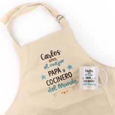 Pack Delantal Papá + Taza (Nombre) Es el mejor Papá y Cocinero del Mundo