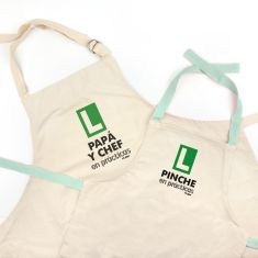 Pack Delantal Papá y Delantal Niño/a Divertido Papá y Chef en Prácticas y Pinche en Prácticas