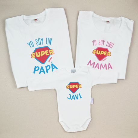 Pack 3 Prendas Yo soy un Súper Papá/ Yo soy una Súper Mamá / Súper (nombre hijo)