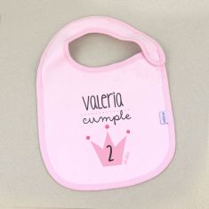 Babero Personalizado Cumpleaños Corona Rosa