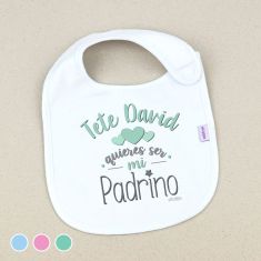 Babero Personalizado Nombre Quieres ser mi Padrino/ Madrina Menta, Azul o Rosa