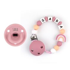 Cajita Chupete Gummy Blush + Cadenita de Silicona Arcoíris Blush personalizada
