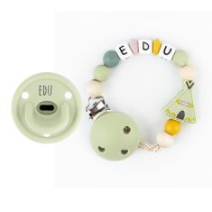 Cajita Chupete Gummy Verde Soft + Cadenita de Silicona Tipi personalizada