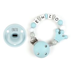 Cajita Chupete Gummy Azul Soft + Cadenita de Silicona Corona personalizada