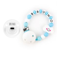 Cajita Chupete Gummy Blanco + Cadenita de Silicona Nube Azul personalizada