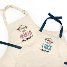 Pack Delantal Abuela y Delantal Nieto/a Azul Personalizado Súper Abuela y Súper (nombre) cocinero
