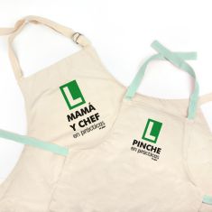 Pack Delantal Mamá y Delantal Niño/a Divertido Mamá y Chef en Prácticas y Pinche en Prácticas
