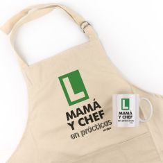 Pack Delantal Mamá + Taza Divertido Mamá y Chef en Prácticas