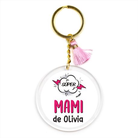 Llavero Metacrilato Súper Mami de (Nombre) PERSONALIZADO