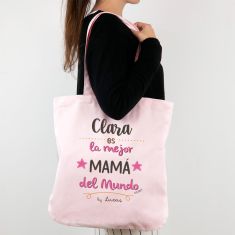 Bolso algodón orgánico personalizado (nombre Mamá) es la mejor Mamá del mundo by (nombre niño/a) ROSA