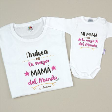Pack 2 Prendas Personalizadas La mejor Mamá del mundo by nombre/s ROSA