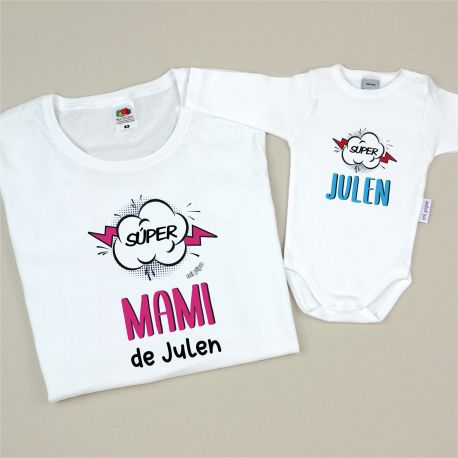 Pack 2 Prendas Personalizadas Supermami de (nombre niño)/ Super (nombre niño) Cómic
