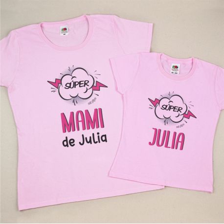 Pack 2 Prendas Personalizadas Supermami de (nombre niña)/ Super (nombre niña) Cómic