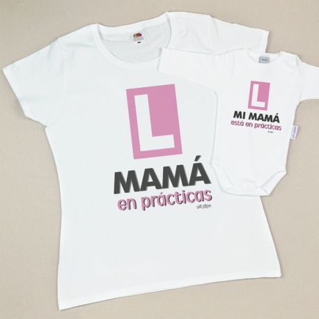 Pack 2 Prendas Mamá en prácticas / Mi Mamá está en prácticas Rosa