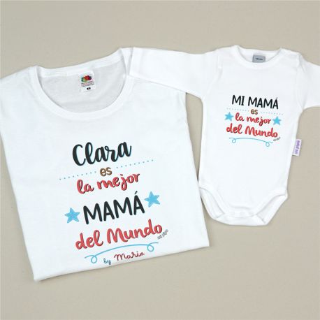 Pack 2 Prendas Personalizadas La mejor Mamá del mundo by nombre/s AZUL